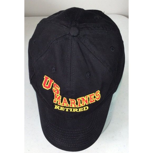 U.S. Marines Retired Embroidered Black Hat Adjustable Buckle Vented Unisex - Picture 3 of 8